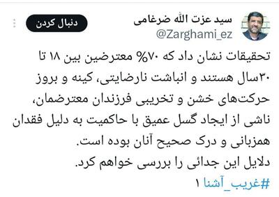  ضرغامی: ریشه خشونت در اعتراضات، شکاف با حاکمیت است