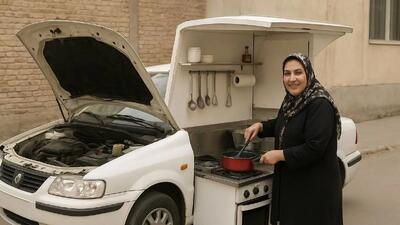  خلاقیت شاهکار خانم خوش ذوق سبزواری برای تبدیل خودرو ال 90 به آشپزخانه سیار حماسه  آفرید، به هیچی رحم نکرده